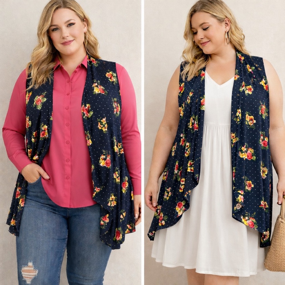 Popana Floral Sleeveless Cardigan
